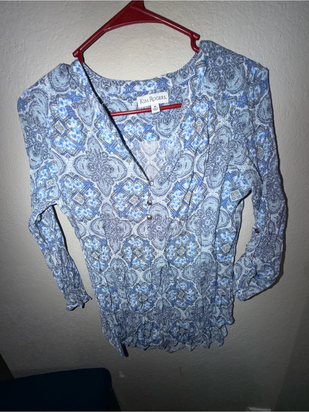 Kim Rogers Blue Paisley V-Neck Tunic Top